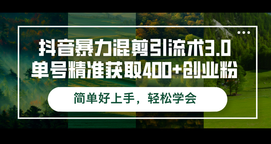 抖音暴力混剪引流术3.0单号精准获取400+创业粉简单好上手,轻松学会-资源妙妙屋