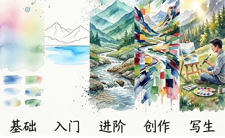 水彩风景五合一 (基础+入门+进阶+创作+写生)-资源妙妙屋